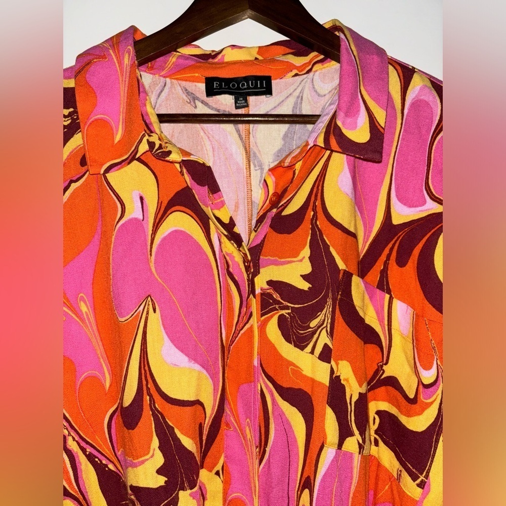 Eloquii Linen Mod Print Romper Boho 70"S Hippie C… - image 4